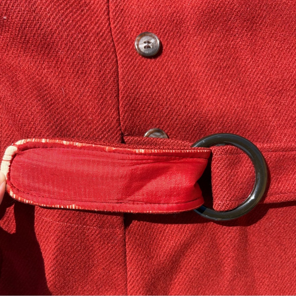 Vintage Scarlet Red Wool Vintage Coat Double-Breasted Ring Belt Academia Mod - Picture 13 of 15